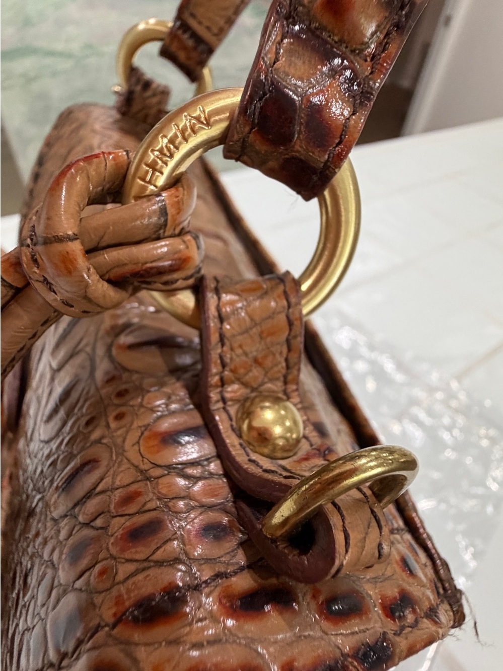 RARE Vtg Brahmin Lady Vittoria Rose Satchel Pecan Leather Strap RoseTassels EUC - Picture 7 of 16